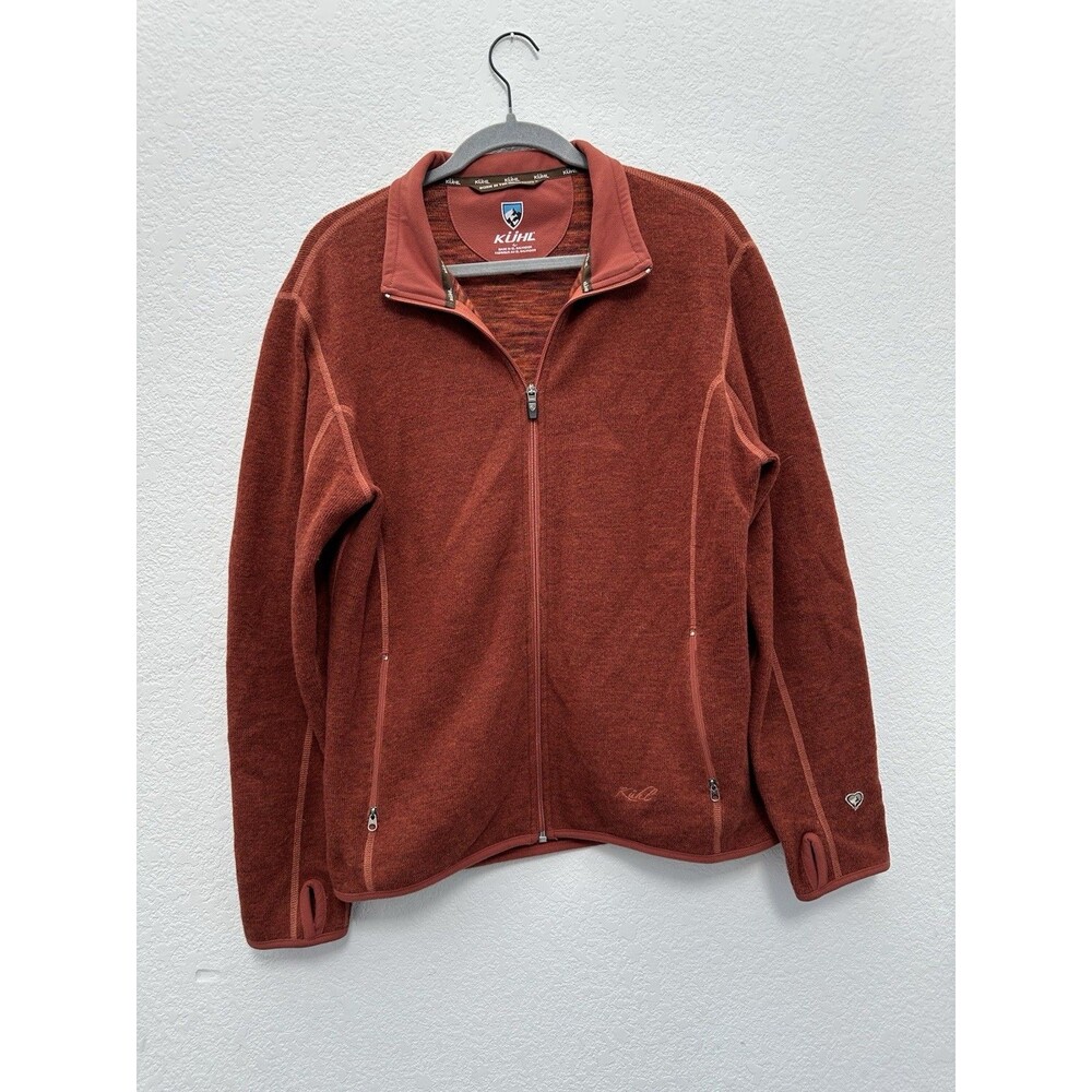 KUHL Womens L Chianti Fleece Wool Blend Full Zip Jacket Rust Orange Thumbholes